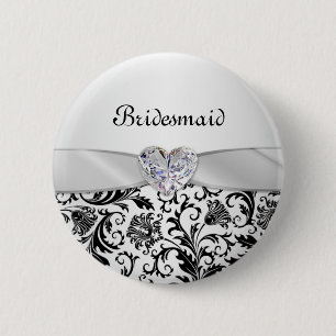 Zwarte florzwaluw damaskWedding Bridesmaid Ronde Button 5,7 Cm