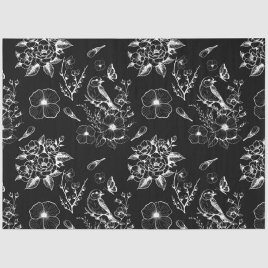 Zwarte Flotal Bird Fairycore Decoupage Tissuepapier (Voorkant)