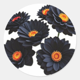 Zwarte fluweel bloemen ronde sticker
