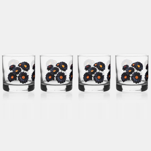 Zwarte fluweel bloemen whisky glas (Voorkant)
