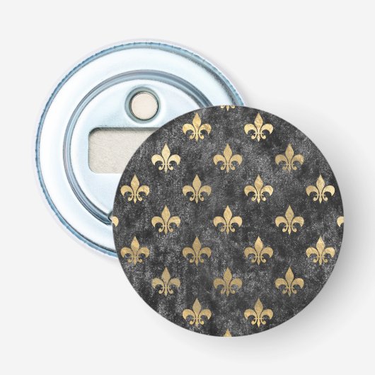 Zwarte Fluwelen Fleur De Lis Mardi Gras Orleans Button Flesopener (Voorkant)
