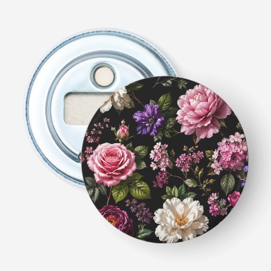 Zwarte Fluwelen Roos Button Flesopener (Voorkant)