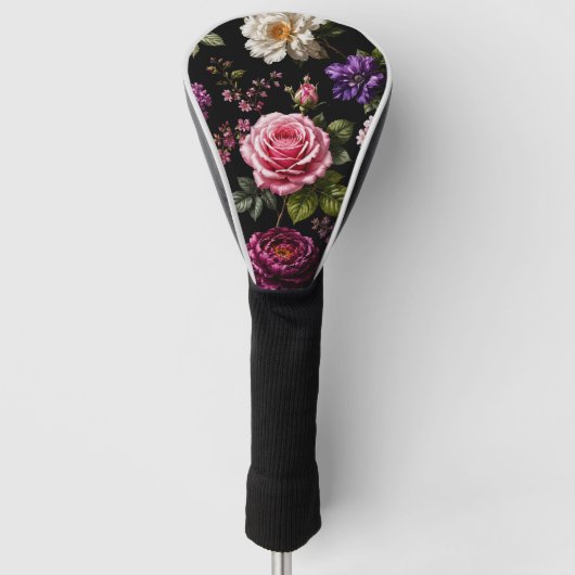 Zwarte Fluwelen Roos Golfheadcover (Voorkant)