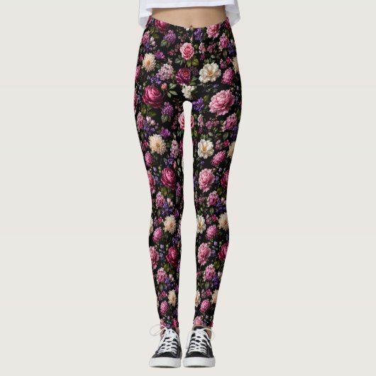 Zwarte Fluwelen Roos Leggings (Voorkant)