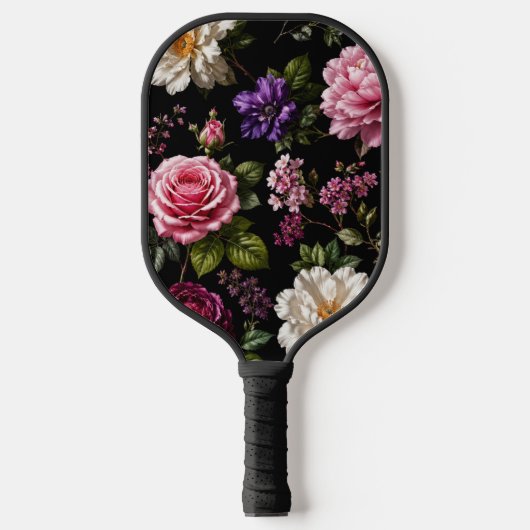 Zwarte Fluwelen Roos Pickleball Paddle (Voorkant)