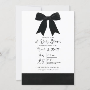 Zwarte Fluwelen Strik Elegante Luxe Baby Shower Kaart