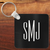 Zwarte Folie Drie Letter-Monogram Sleutelhanger (Voorkant)