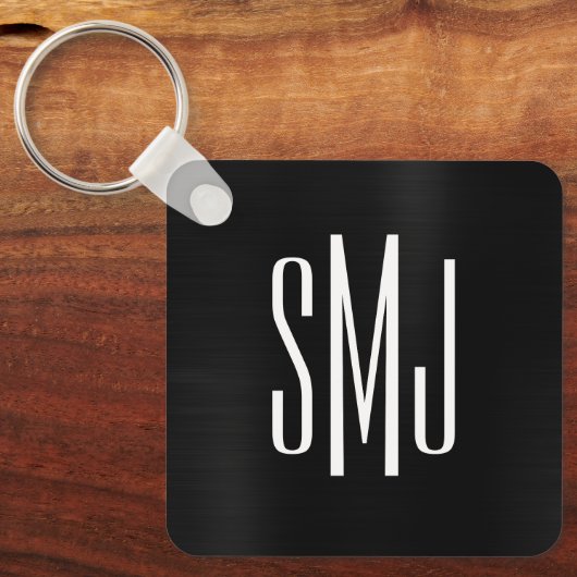 Zwarte Folie Drie Letter-Monogram Sleutelhanger (Voorkant)