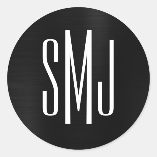 Zwarte Folie Drieletter Monogram Ronde Sticker (Voorkant)
