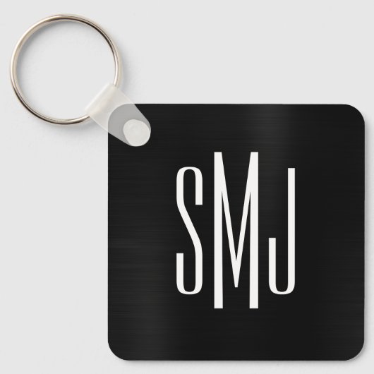 Zwarte Folie Drieletter Monogram Sleutelhanger (Voorkant)