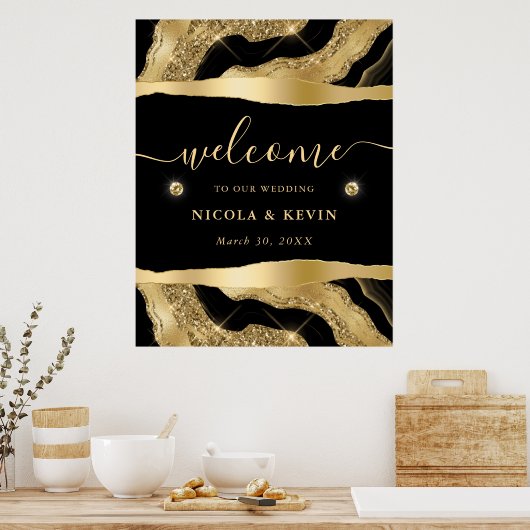 Zwarte Folie en Gouden Glitter Agate Bruiloft Welk Poster (Keuken)