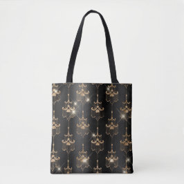 Zwarte Folie en Gouden Glitter Glam Kroonluchters Tote Bag