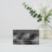 Zwarte Folie Glitter Druppelt Metaal Aanpassen Ele Visitekaartje (Staand voorkant)