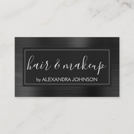 Zwarte Folie Modern legant geborsteld metaal Visitekaartje (Voorkant)