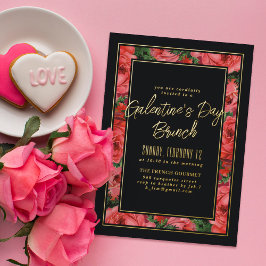 Zwarte Folie Roos Frame Galentine's Day Uitnodigin Uitnodiging