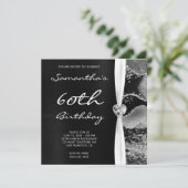 Zwarte Folie Zilver Glitter Abstract Agate Birthda Kaart (Staand voorkant)