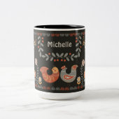 Zwarte Folk Art Animals Custom Naam Herten Bloemen Tweekleurige Koffiemok (Center)