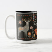 Zwarte Folk Art Animals Custom Naam Herten Bloemen Tweekleurige Koffiemok (Links)