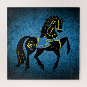 Zwarte folk Friesian/frisian horse stallion in bla Legpuzzel