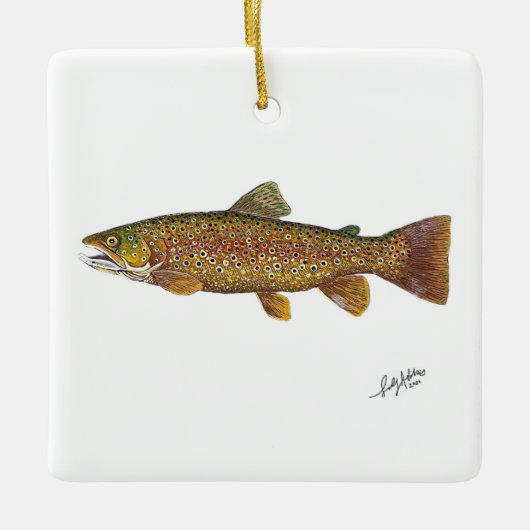 Zwarte Forel zwemmend Keramisch Ornament (Voorkant)