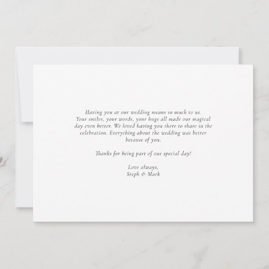 Zwarte Formele Bloeiende Script Bruiloft Bedankkaart (Achterkant)