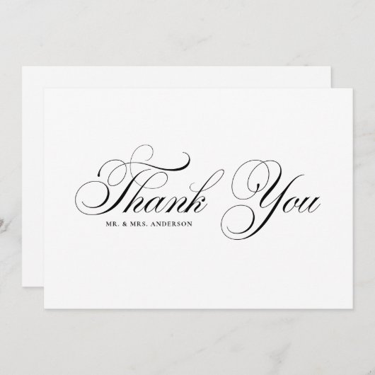 Zwarte Formele Bloeiende Script Bruiloft Bedankkaart (Voorkant / Achterkant)