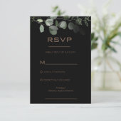 Zwarte formele minimale Eucalyptus Wedding RSVP-Ka RSVP Kaartje (Staand voorkant)