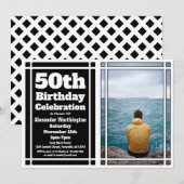 Zwarte Foto 50ste Verjaardagsfeest Uitnodiging (Voorkant / Achterkant)