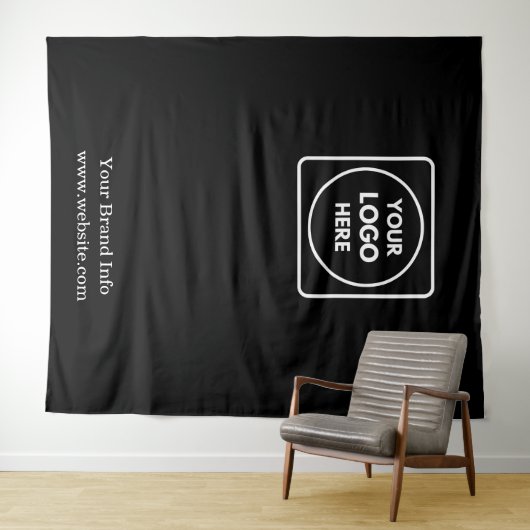 Zwarte foto achtergrond | Aangepaste Logo Business Wandkleed (In Situ (horizontaal))