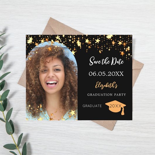Zwarte foto Afstudeerfeest Save the Date budget Flyer