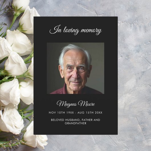Zwarte foto begrafenisprogramma kaart