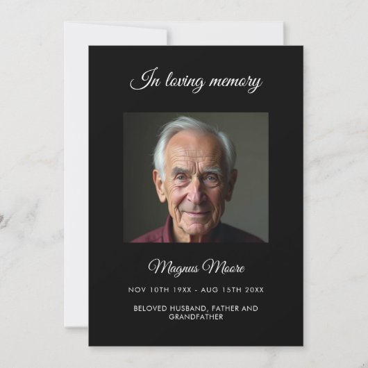 Zwarte foto begrafenisprogramma kaart (Voorkant)