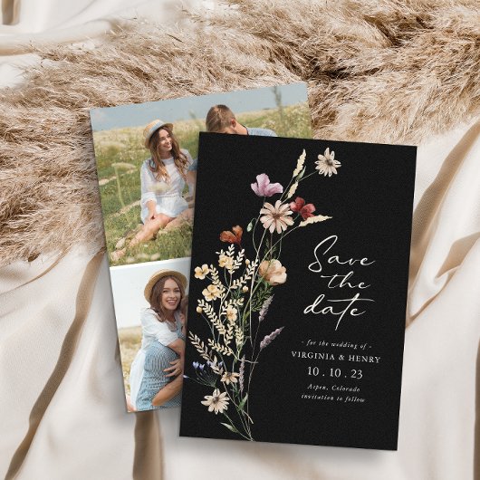 Zwarte Foto Boho Save The Date Plat Kaart