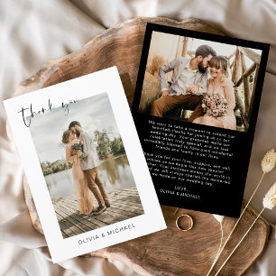 Zwarte foto bruiloft Elegant Dank u kaart