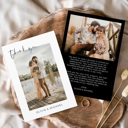 Zwarte foto bruiloft Elegant Dank u kaart