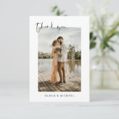 Zwarte foto bruiloft Elegant Dank u kaart (Staand voorkant)