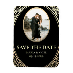 Zwarte Foto Bruiloft Save The Date Uitnodiging Mag Magneet