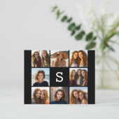 Zwarte foto collage aangepaste monogram briefkaart (Staand voorkant)