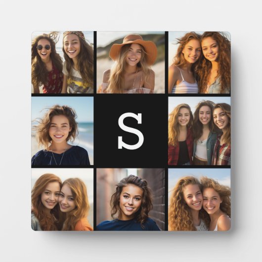 Zwarte foto collage aangepaste monogram fotoplaat (Voorkant)