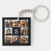 Zwarte foto collage aangepaste monogram sleutelhanger (Achterkant)
