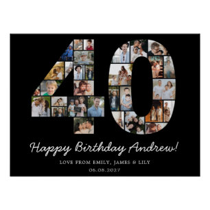 Zwarte foto-collage cadeau voor 40e verjaardag perfect poster