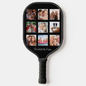 Zwarte foto collage familienaam sciprt pickleball paddle (Achterkant)