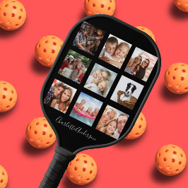 Zwarte foto collage familienaam sciprt pickleball paddle