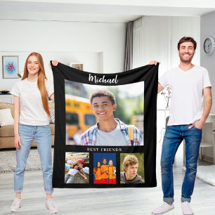 Zwarte foto collage jongen vrienden fleece deken