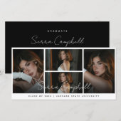 Zwarte foto-collage mini afstudeeraankondiging aankondiging (Voorkant / Achterkant)