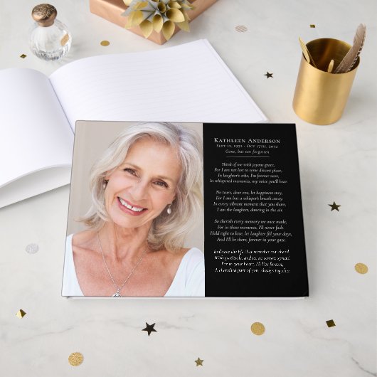 Zwarte foto gedicht begrafenis gastenboek (Voorkant open)