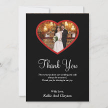 Zwarte foto in een hart bedankkaart