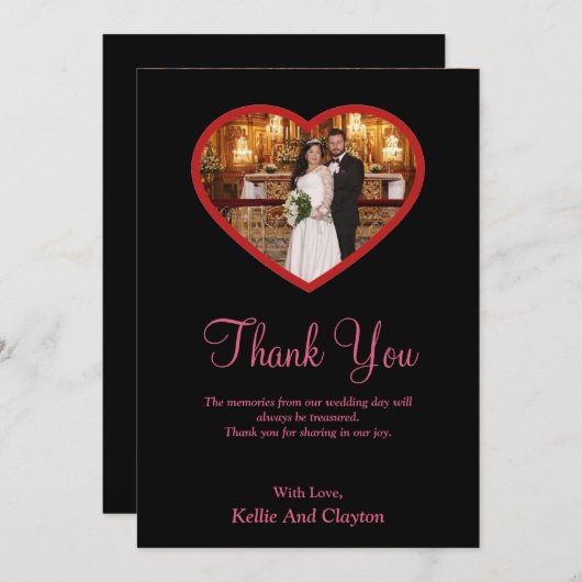 Zwarte foto in een hartkaart Hartelijk dank Bedankkaart (Voorkant / Achterkant)