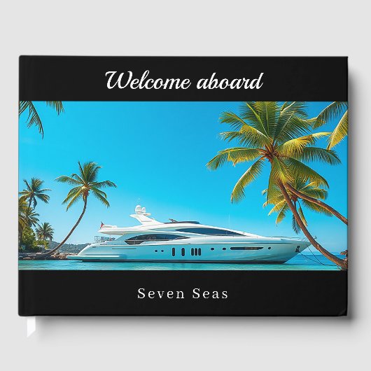 Zwarte foto jachtboot gastenboek (Voorkant)