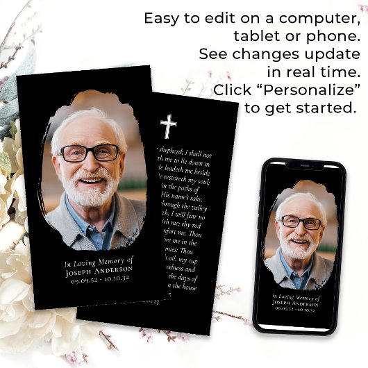 Zwarte foto Kruis Memorial Gebed Kaart Contactkaartje